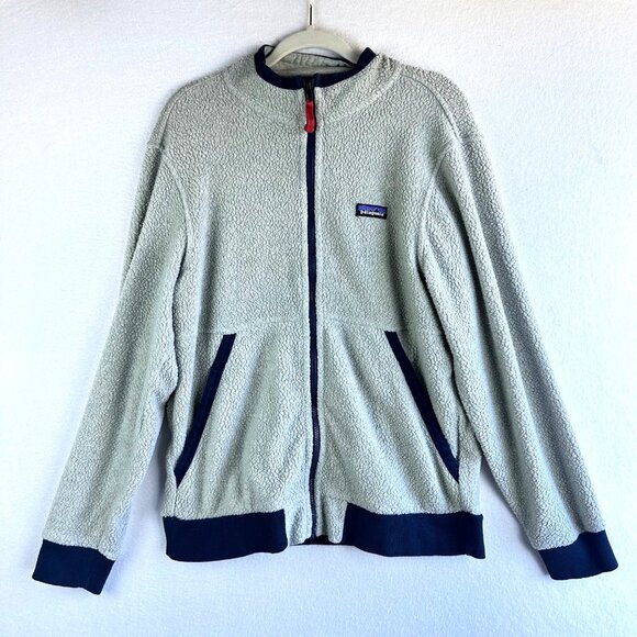 Patagonia Jacket Mens Medium Oatmeal Gray Shearling Zip Camping Outdoors Active - Picture 1 of 12